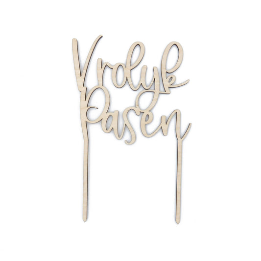 Houten caketopper Vrolijk Pasen