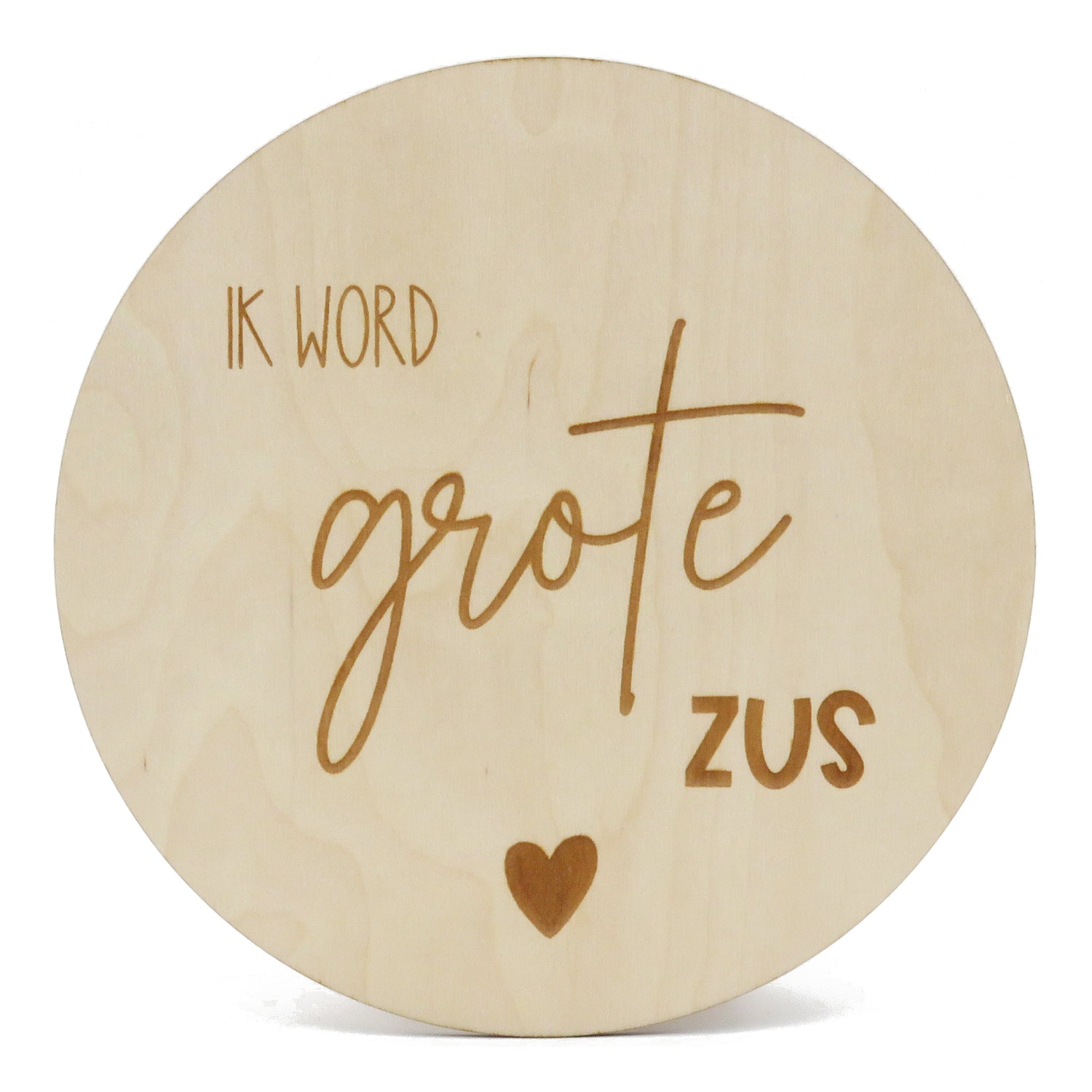 Houten aankondiging rond Ik word grote zus!