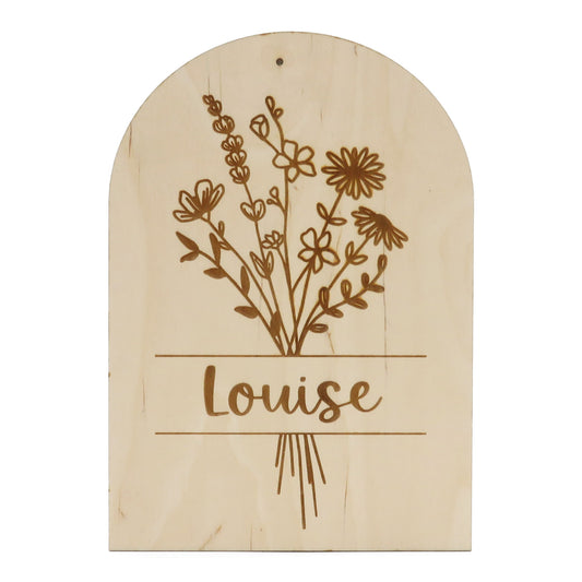 Houten gegraveerd naamboeket bord