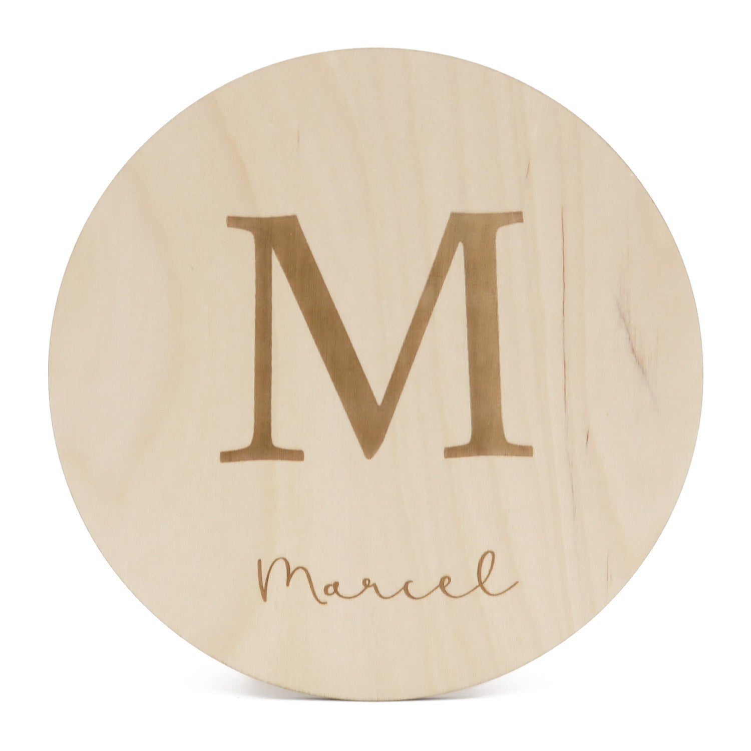 Houten gegraveerd naambord alfabet