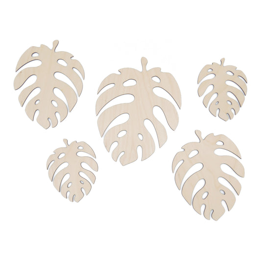 Houten set monstera leaves